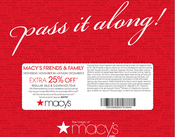 Macy's friends sale and family coupon